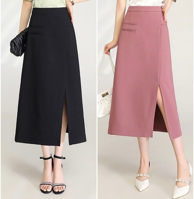 タイトスカート サイドスリット入り上品なハイウエストボタンタイトスカート