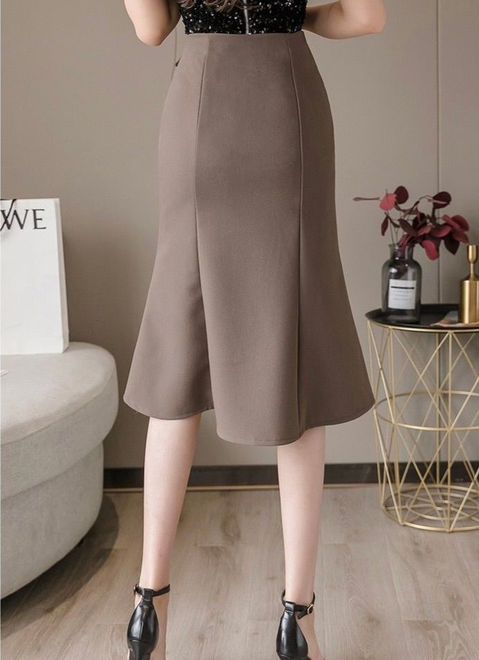 タイトスカート ベルト付きマーメイドライン上品ひざ丈スカート