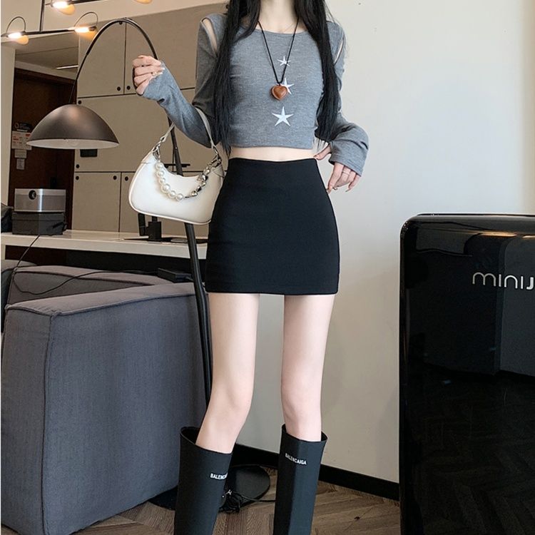 タイトスカート 重ね着風裾配色デザインタイトミニスカート