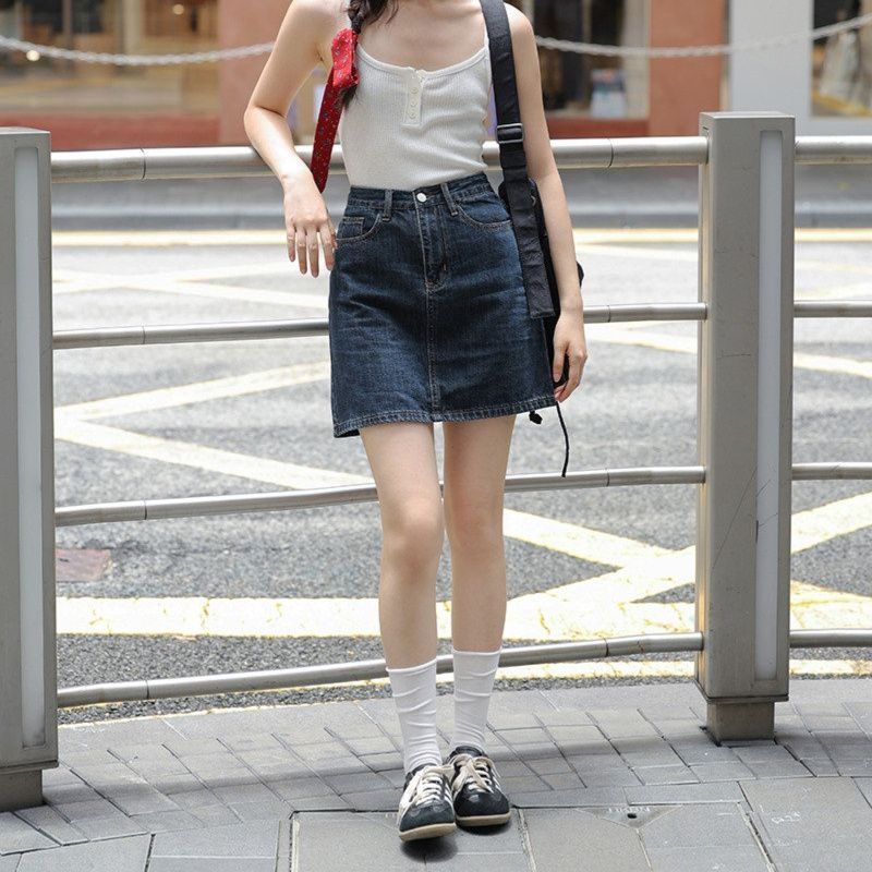 タイトスカート デニム素材ハイウエストタイトミニスカート