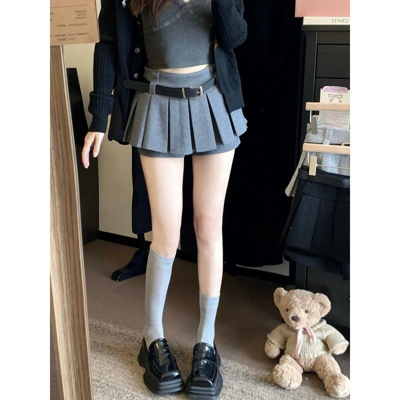 タイトスカート プリーツ仕様ベルト付きタイトスカート