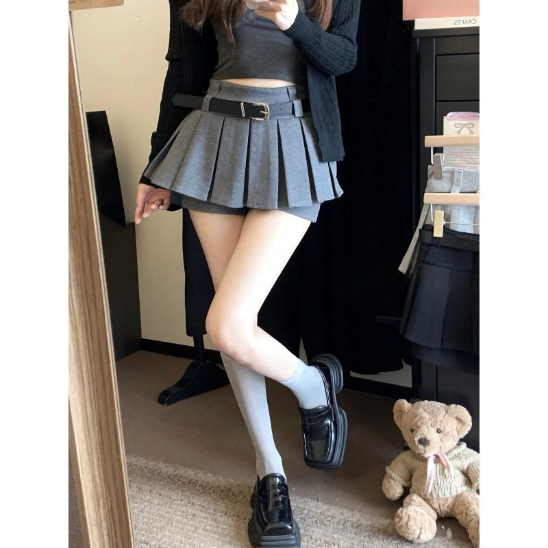 タイトスカート プリーツ仕様ベルト付きタイトスカート