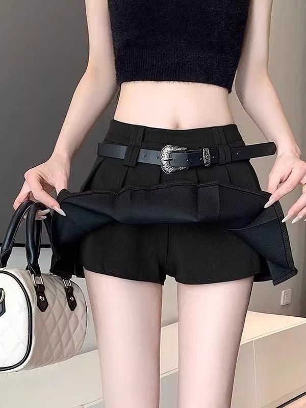 タイトスカート ベルト付きプリーツデザインタイトスカート