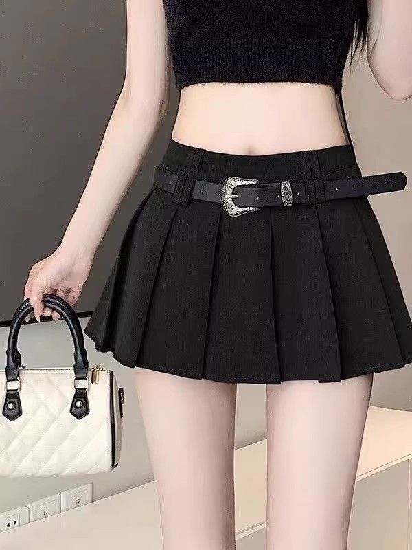 タイトスカート ベルト付きプリーツデザインタイトスカート