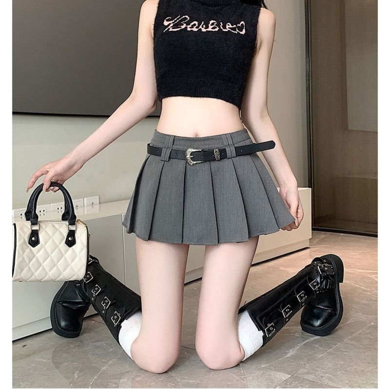 タイトスカート ベルト付きプリーツデザインタイトスカート