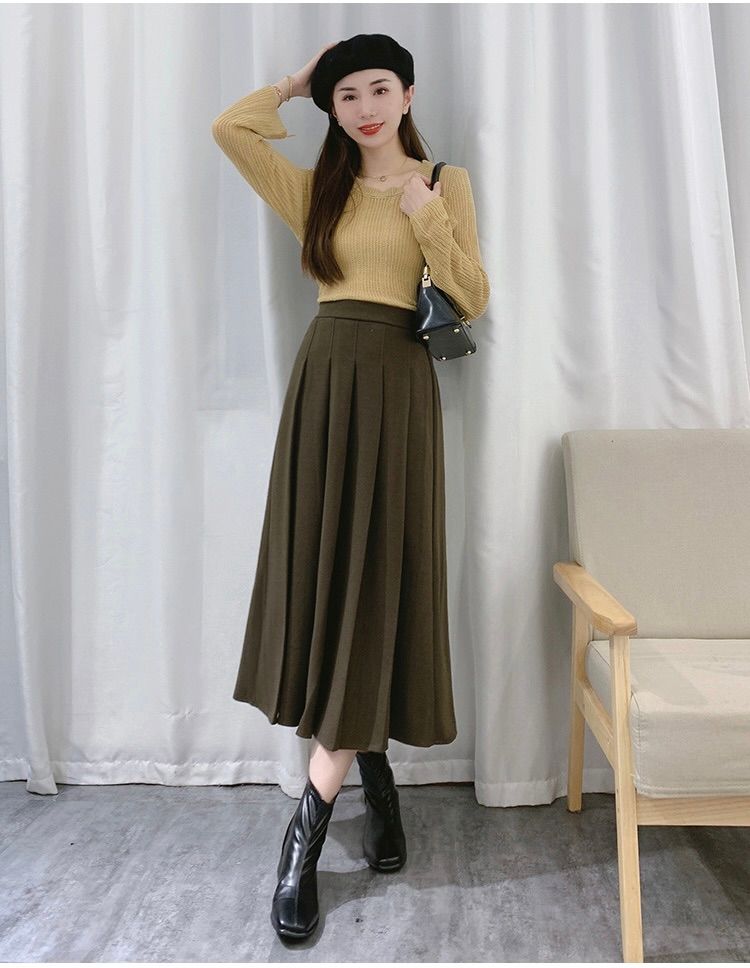 タイトスカート 上品プリーツタイトスカート秋冬ロング丈