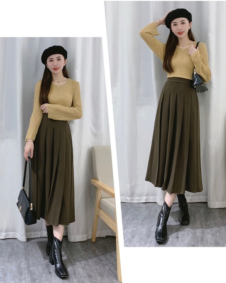 タイトスカート 上品プリーツタイトスカート秋冬ロング丈