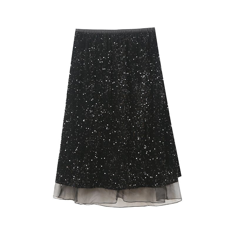 タイトスカート 全面スパンコール装飾華やかロングタイトスカート