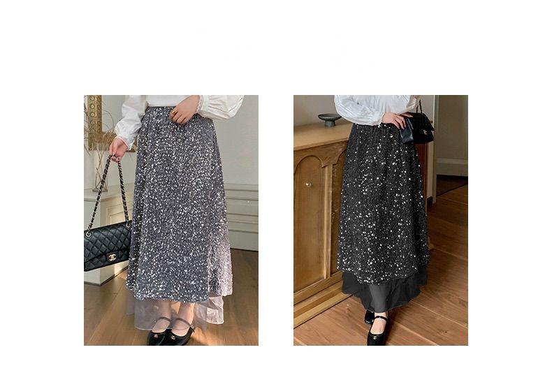 タイトスカート 全面スパンコール装飾華やかロングタイトスカート