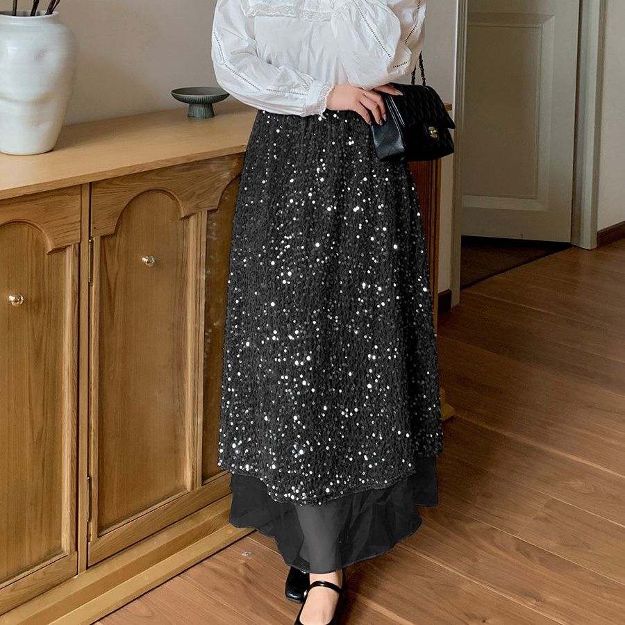 タイトスカート 全面スパンコール装飾華やかロングタイトスカート