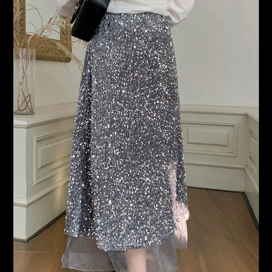 タイトスカート 全面スパンコール装飾華やかロングタイトスカート