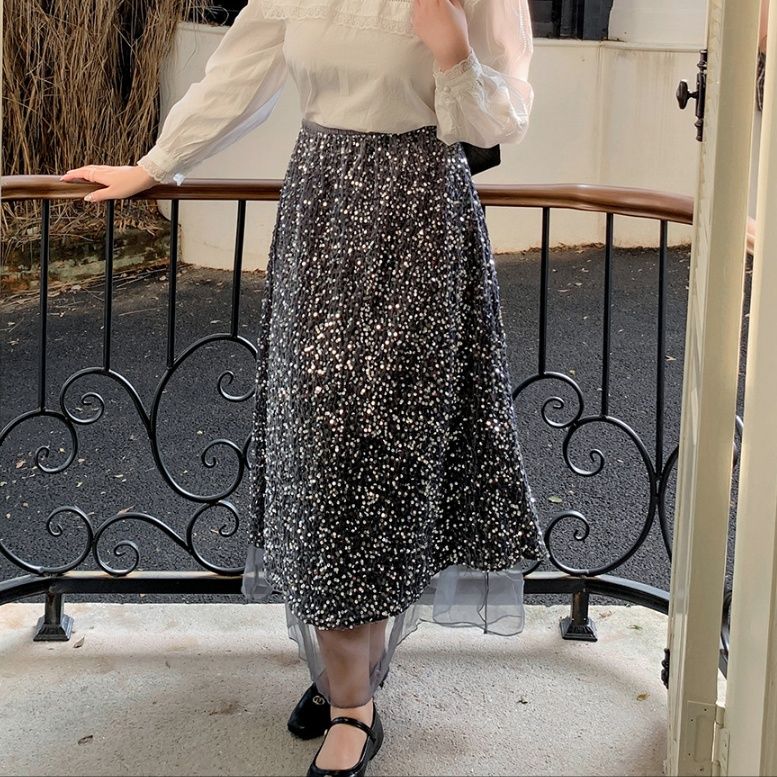 タイトスカート 全面スパンコール装飾華やかロングタイトスカート