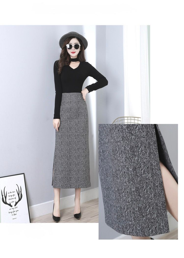 タイトスカート サイドスリット入り上品ツイード調タイトスカート