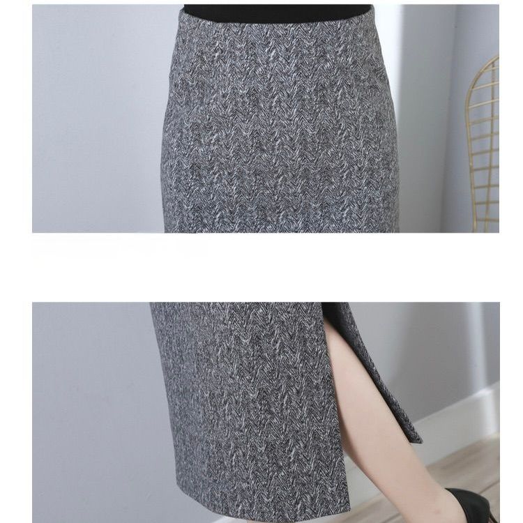 タイトスカート サイドスリット入り上品ツイード調タイトスカート