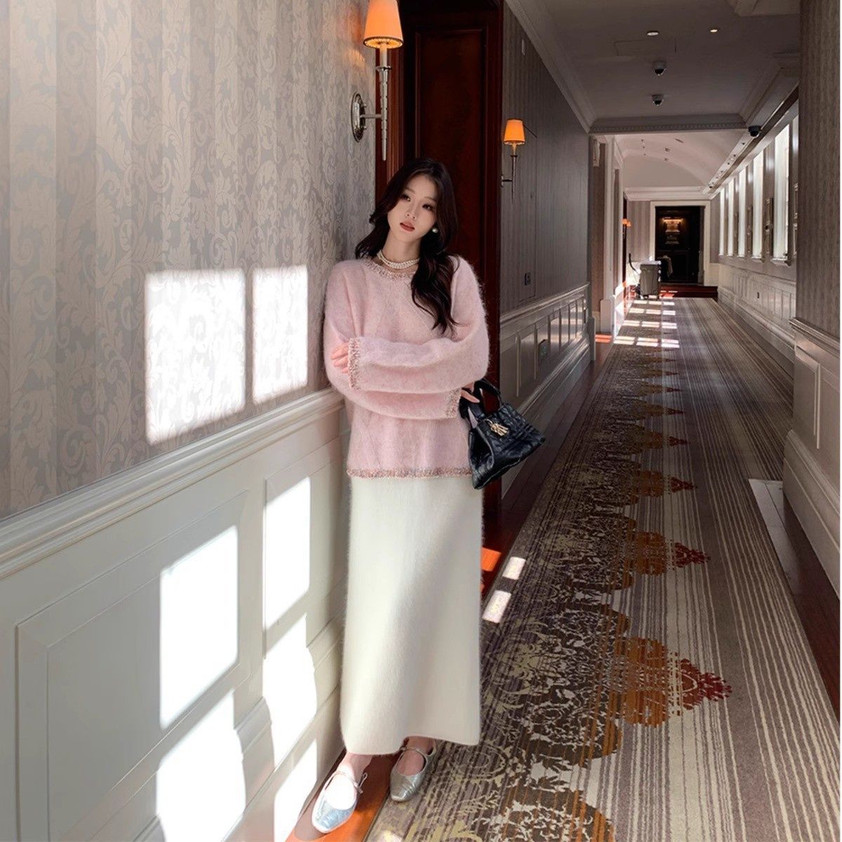 タイトスカート リブニット素材のロングタイトスカート