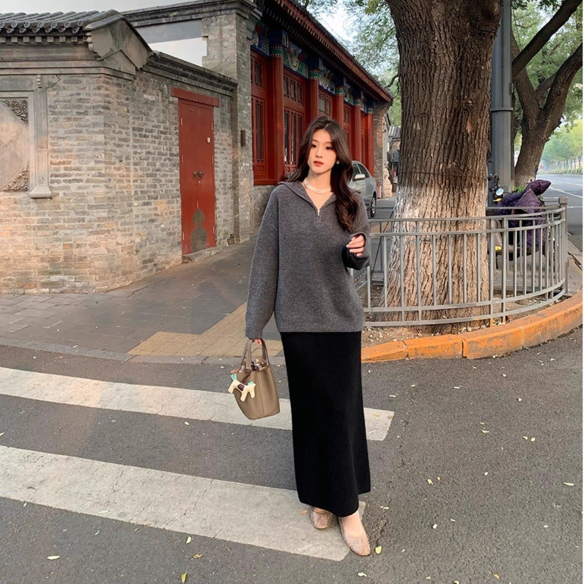 タイトスカート リブニット素材のロングタイトスカート