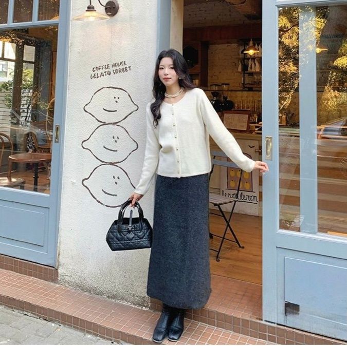 タイトスカート リブニット素材のロングタイトスカート