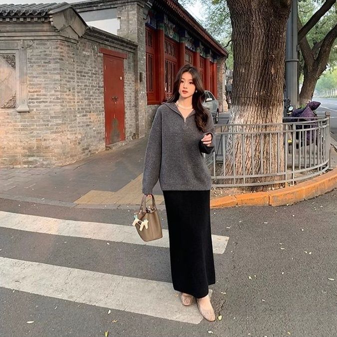 タイトスカート リブニット素材のロングタイトスカート