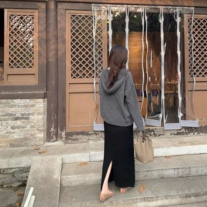 タイトスカート リブニット素材のロングタイトスカート