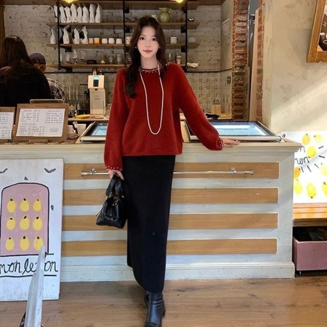 タイトスカート リブニット素材のロングタイトスカート