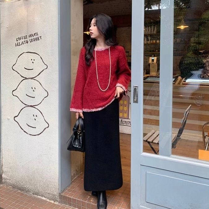 タイトスカート リブニット素材のロングタイトスカート