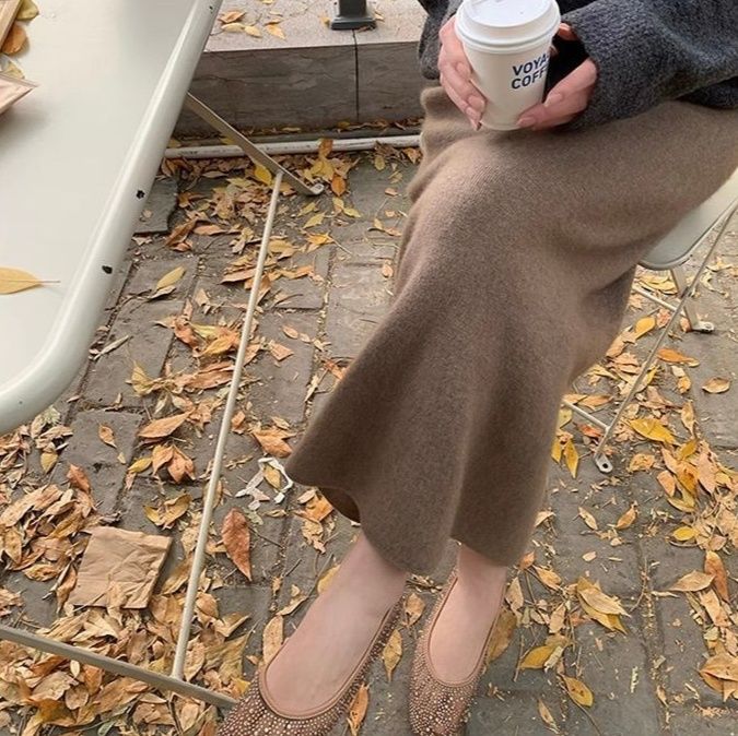 タイトスカート リブニット素材のロングタイトスカート