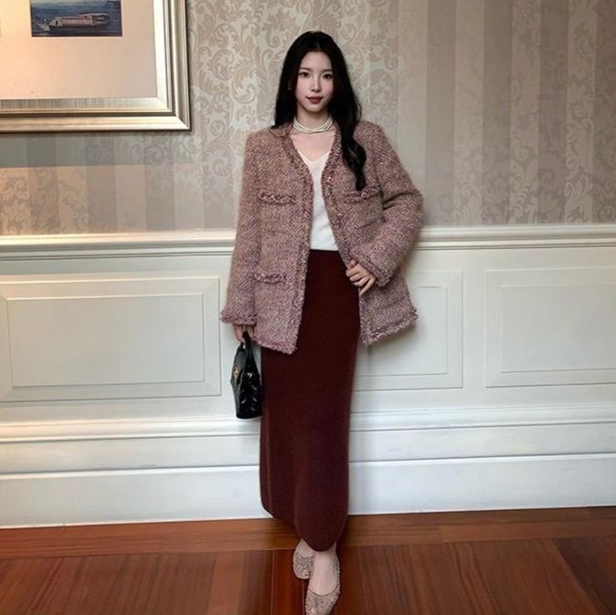 タイトスカート リブニット素材のロングタイトスカート