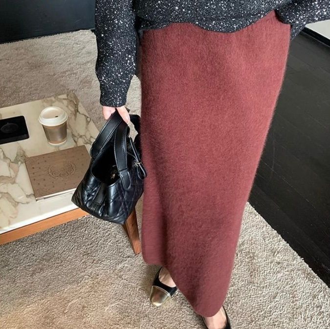 タイトスカート リブニット素材のロングタイトスカート