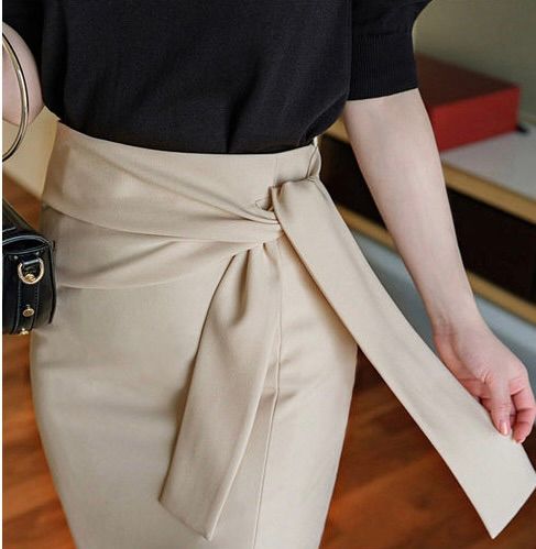 タイトスカート ウエストリボンサイドスリット入りひざ丈タイトスカート