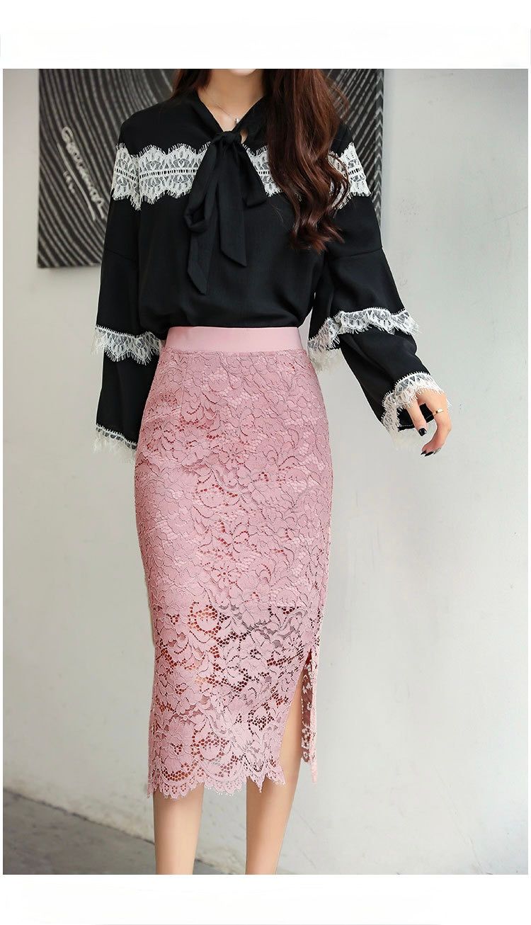 花柄総レースサイドスリット入りタイトスカート