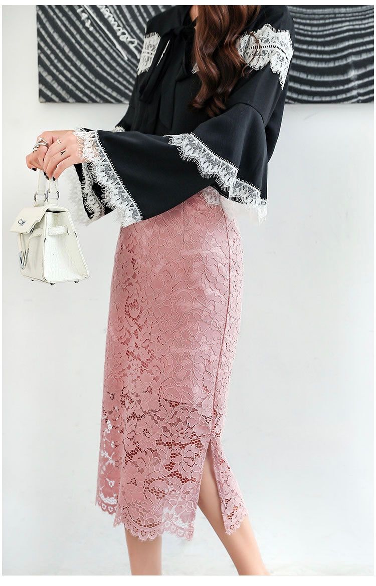 花柄総レースサイドスリット入りタイトスカート