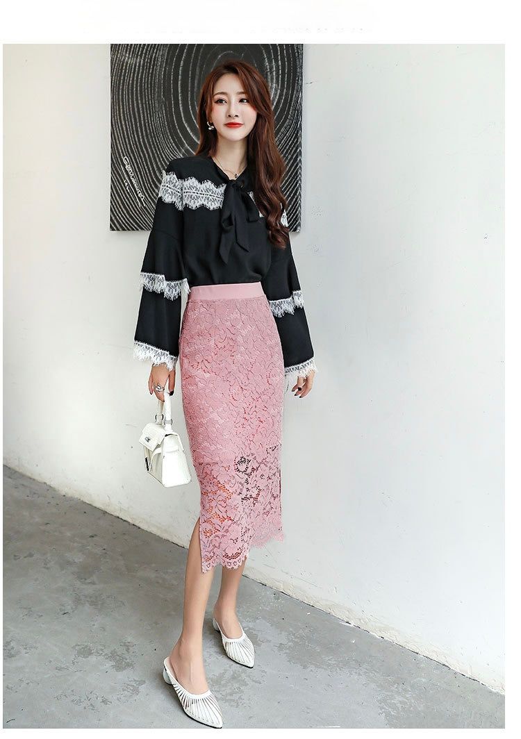 花柄総レースサイドスリット入りタイトスカート