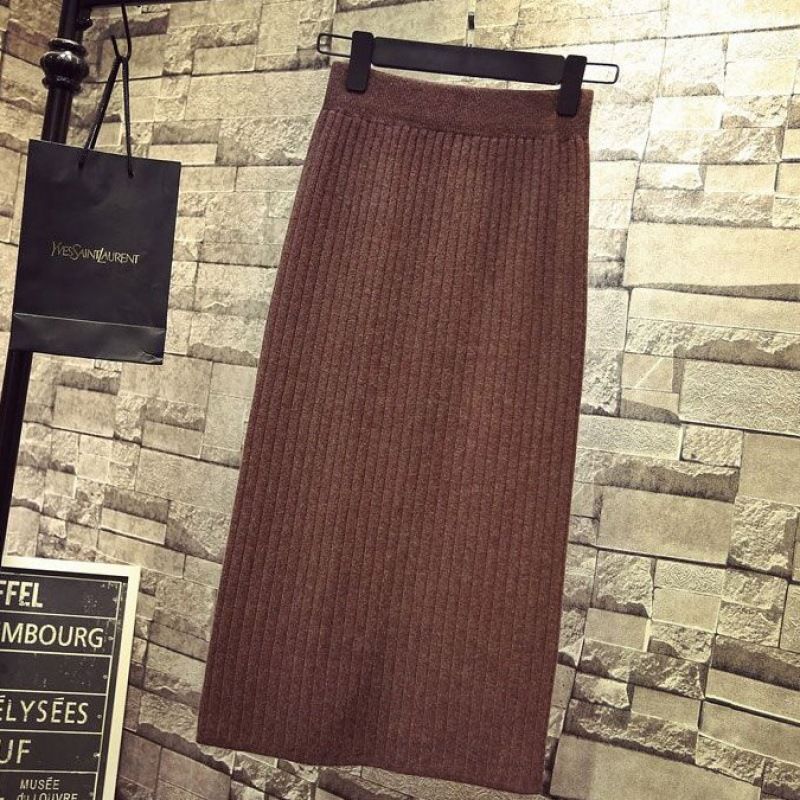 タイトスカート リブニット編みタイトスカートロング丈