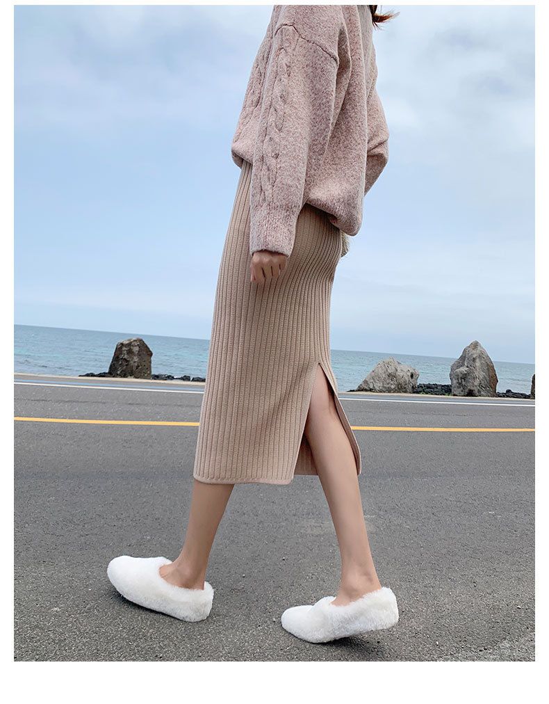 タイトスカート リブニット編みタイトスカートロング丈