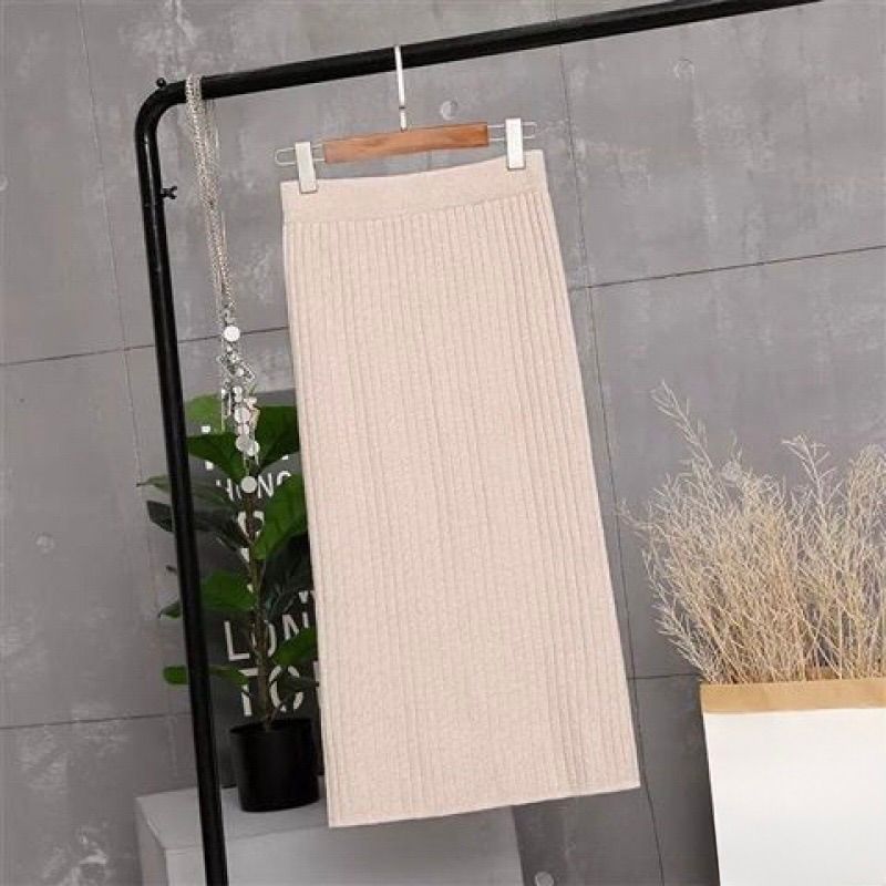 タイトスカート リブニット編みタイトスカートロング丈