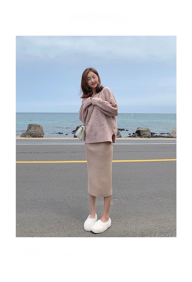 タイトスカート リブニット編みタイトスカートロング丈