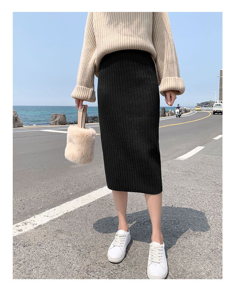 タイトスカート リブニット編みタイトスカートロング丈
