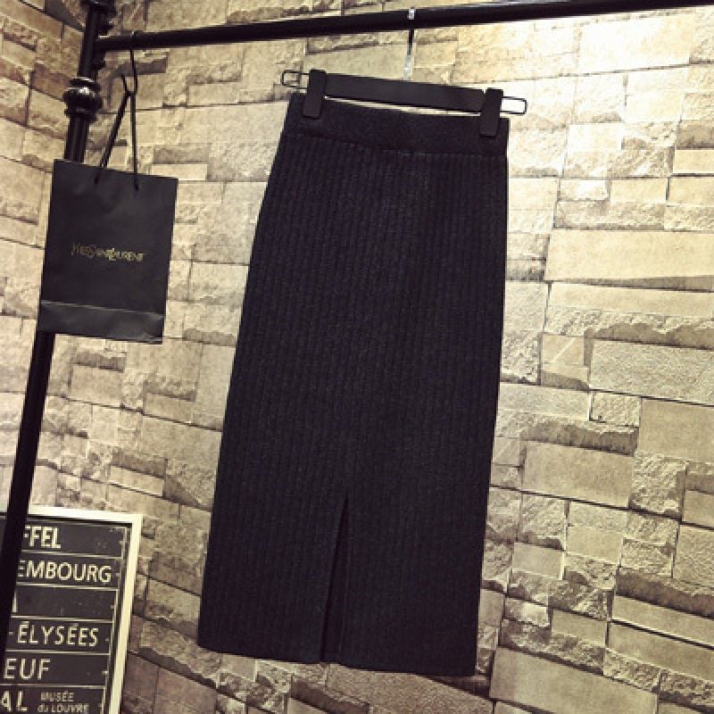 タイトスカート リブニット編みタイトスカートロング丈
