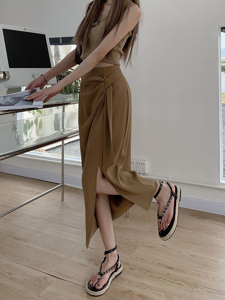 タイトスカート ウエストクロスデザインスリット入りタイトスカート