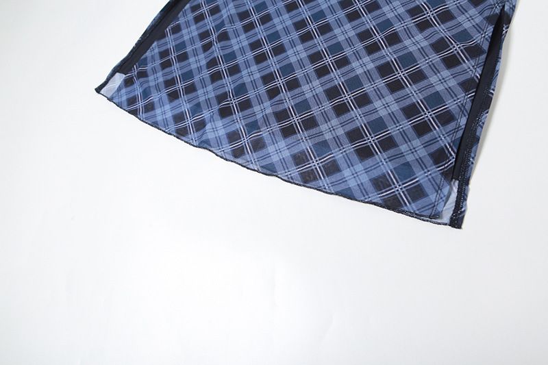 タイトスカート 斜めチェック柄シアー素材タイトロングスカート