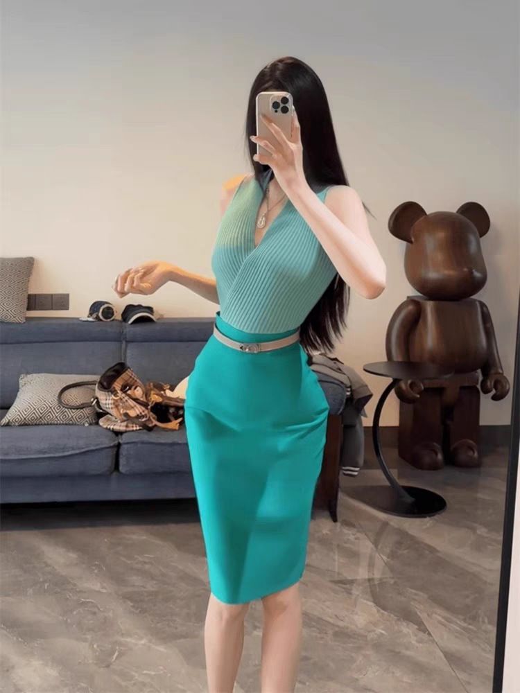 タイトスカート 美脚見せストレッチ素材のひざ下丈タイトスカート