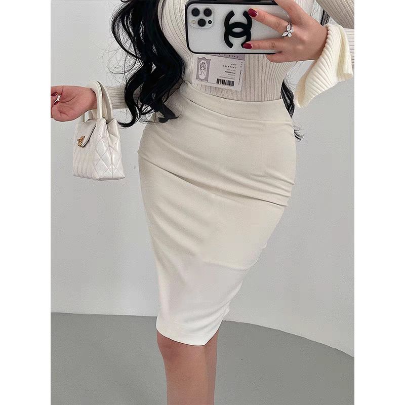 タイトスカート 美脚見せストレッチ素材のひざ下丈タイトスカート