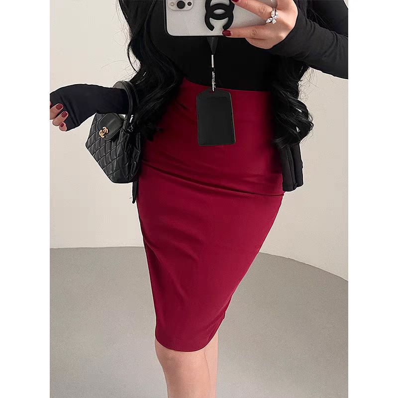 タイトスカート 美脚見せストレッチ素材のひざ下丈タイトスカート