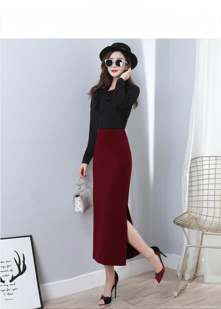 サイドスリット入りハイウエストタイトスカート