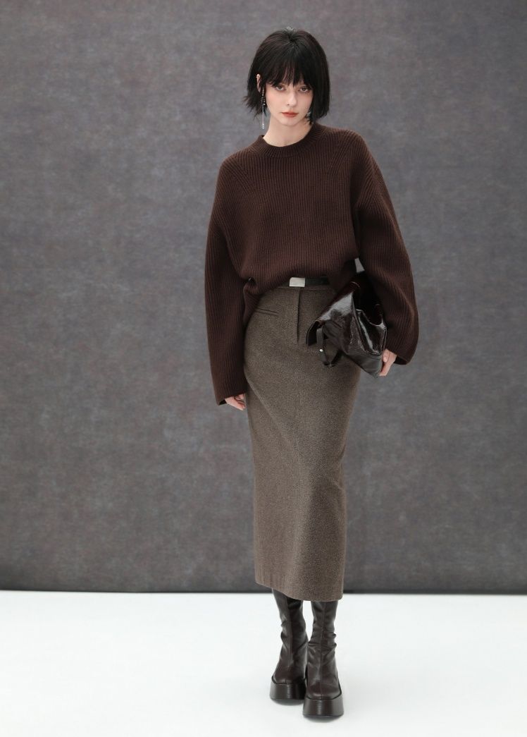 タイトスカート ウール混素材の上品ロングタイトスカート
