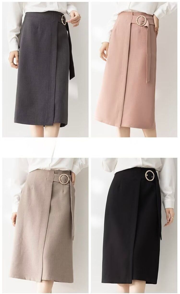 タイトスカート サイドベルト付きラップ風タイトスカート