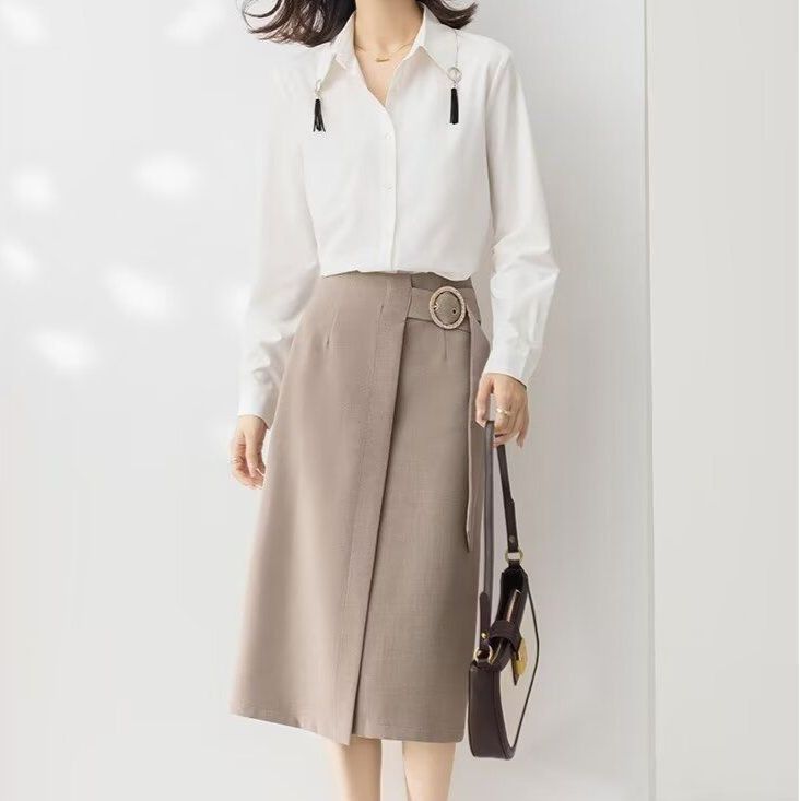 タイトスカート サイドベルト付きラップ風タイトスカート