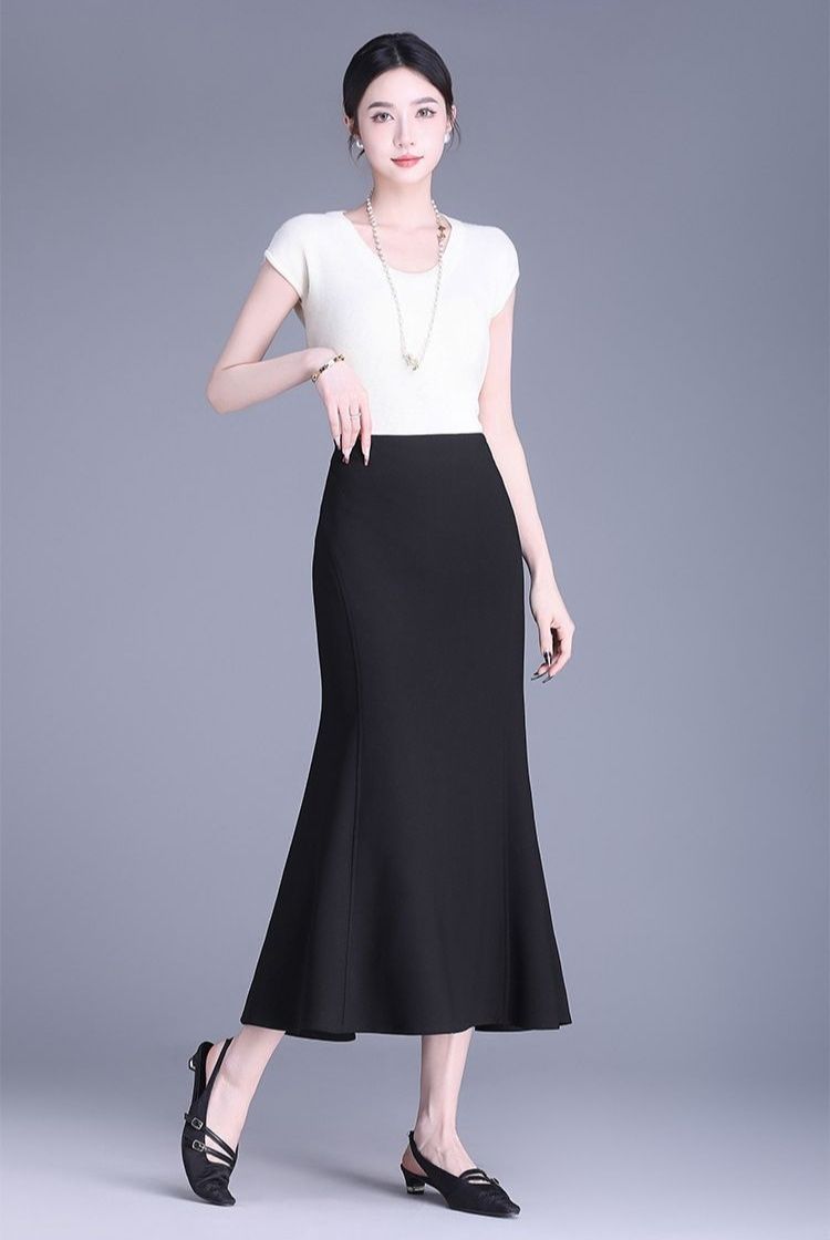 タイトスカート 上品マーメイドシルエット裾広がりタイトスカート