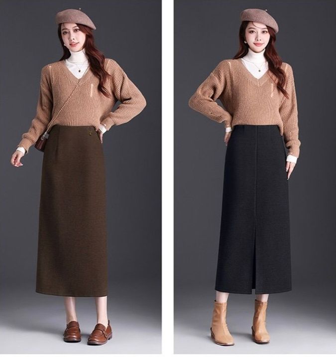 タイトスカート 上品な装いを演出するウール混紡タイトスカート