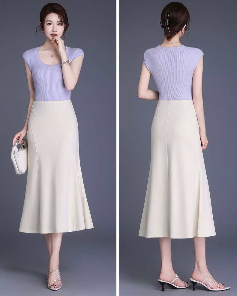 タイトスカート 上品な裾広がりマーメイドラインロングタイトスカート